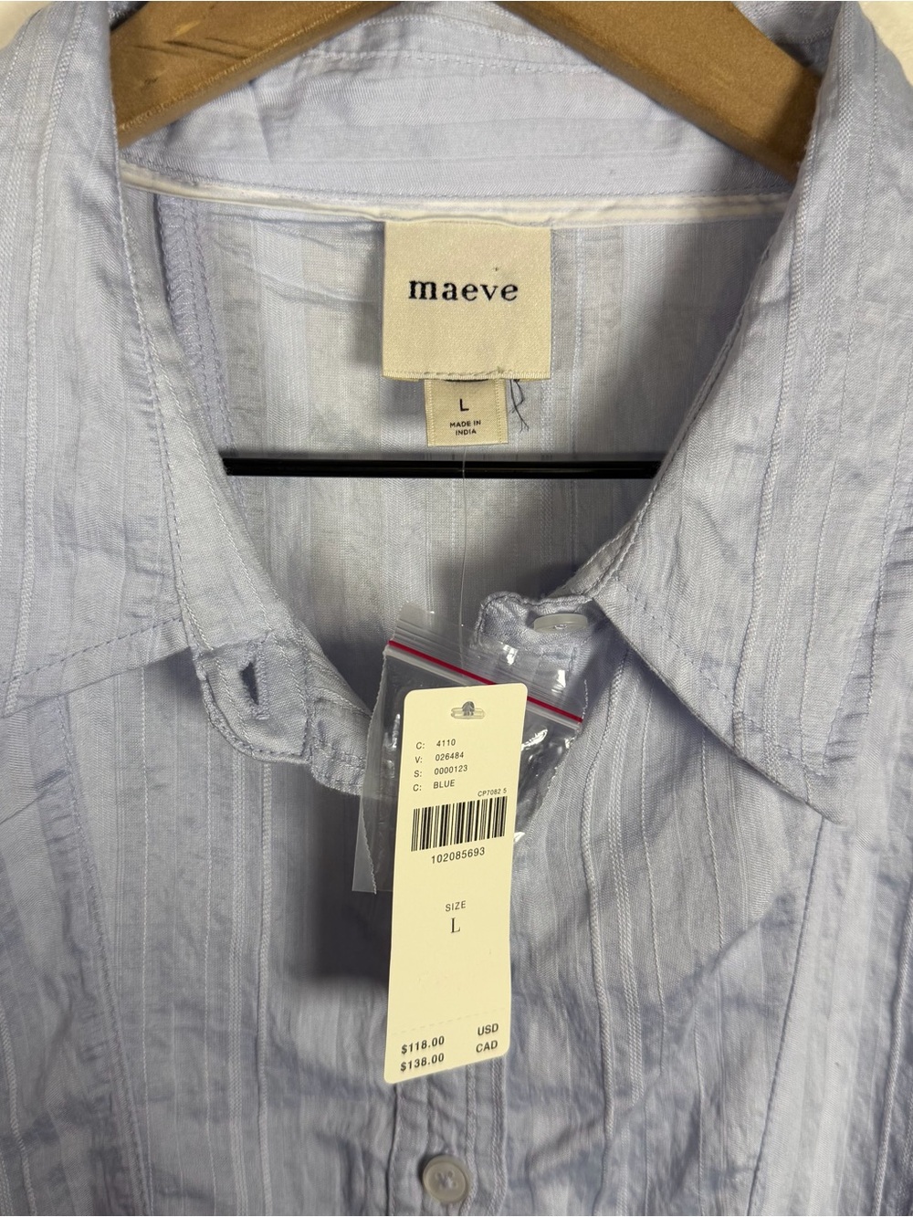 NWT Anthropologie Maeve Waisted Button Down Tunic Light Blue L Coastal $118 - Picture 6 of 9